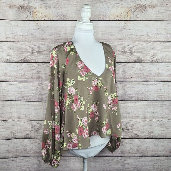 Show Me Your Mumu Chelsey St Gaudens Balloon Sleeve Chiffon Floral Blouse Medium - Picture 6 of 8